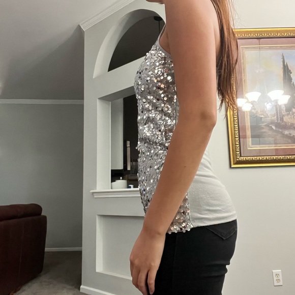 Silver Sparkly Sequin Spaghetti Strap Tank Top - Picture 3 of 3